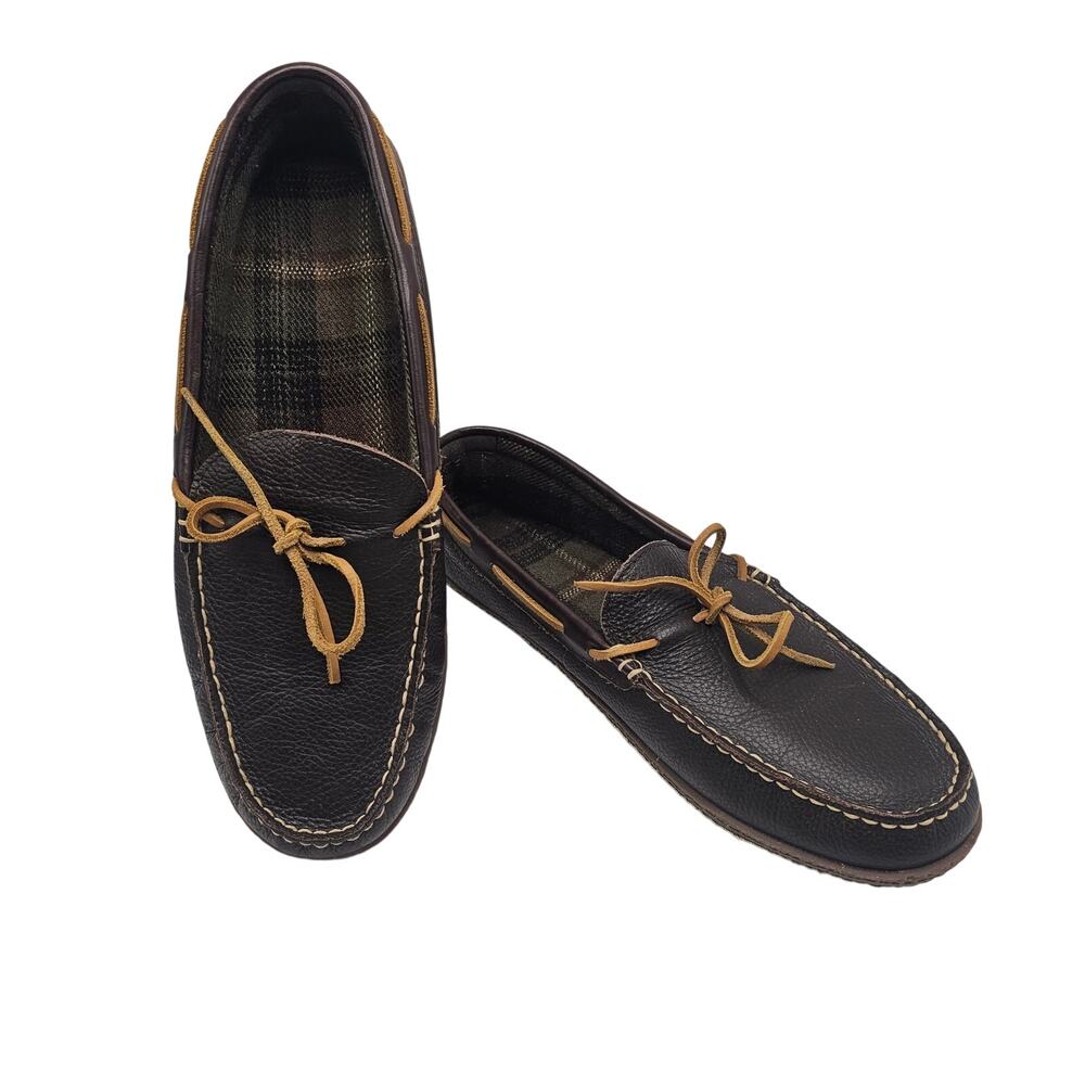 LL Bean Men's Handsewn Slippers, Flannel-Lined Brown Size 14 M